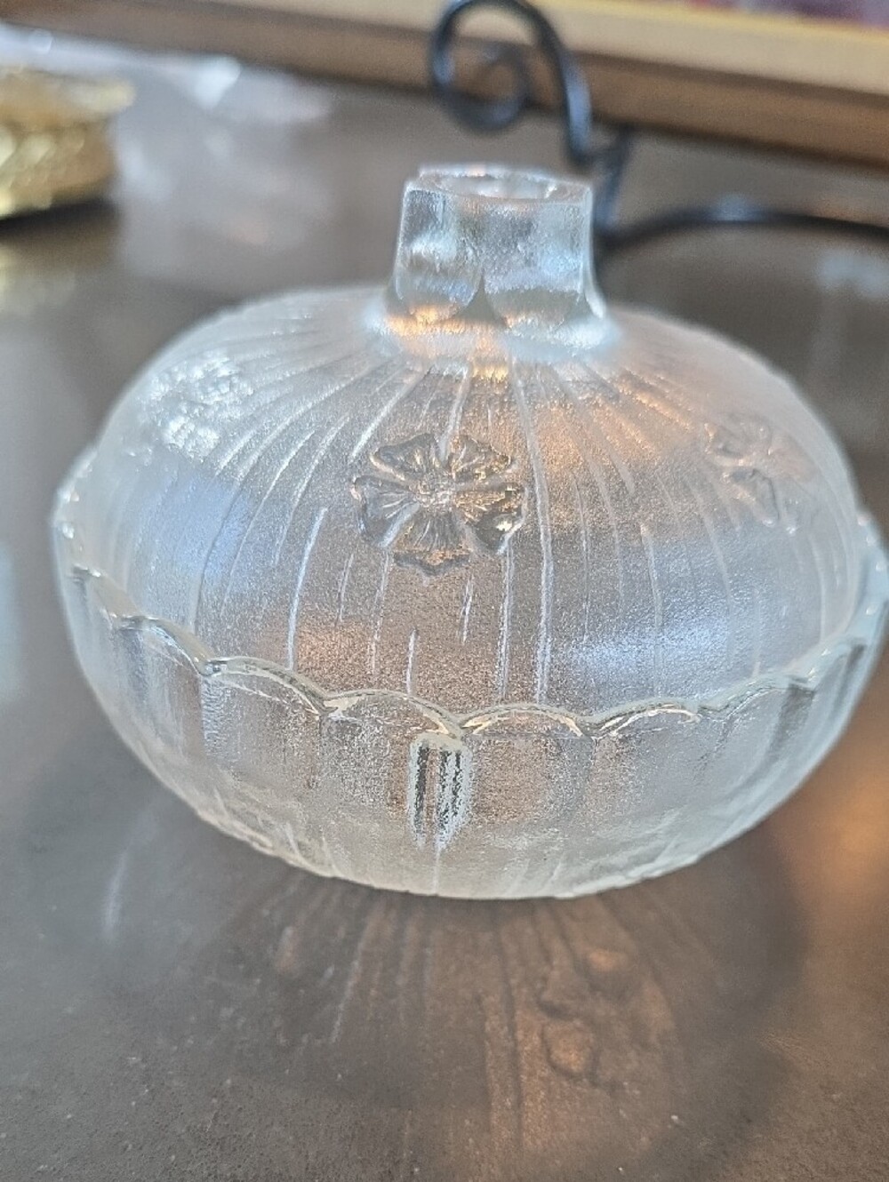 Frosted Clear Glass Sugar Bowl with Floral Motif - Picture 6 of 6